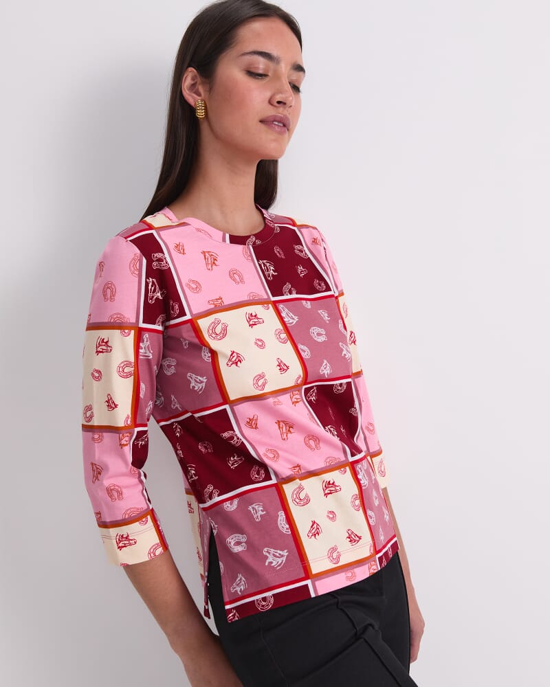 Horse Print Mercerized Tee in PINK MULTI