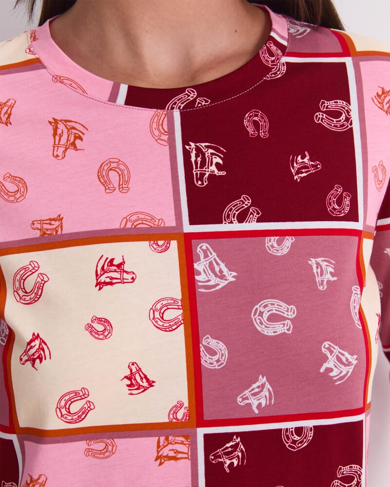 Horse Print Mercerized Tee in PINK MULTI
