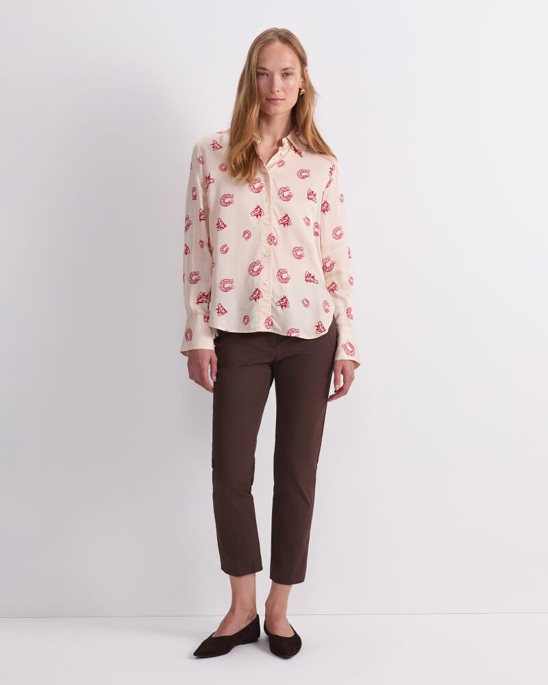 Horse Print Shirt in IVORY/RED