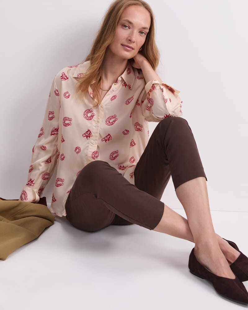 Horse Print Shirt in IVORY/RED