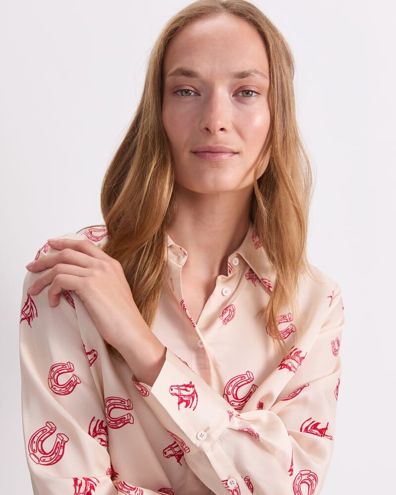 Horse Print Shirt in IVORY/RED