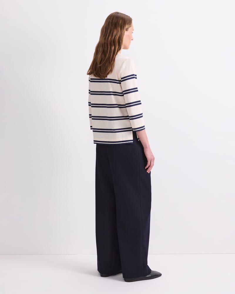 Stripe Half Sleeve Mercerised Tee in WINTER WHITE/ NAVY