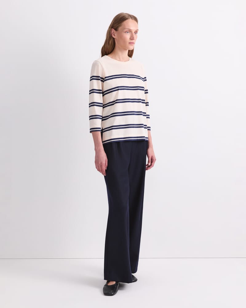 Stripe Half Sleeve Mercerised Tee in WINTER WHITE/ NAVY