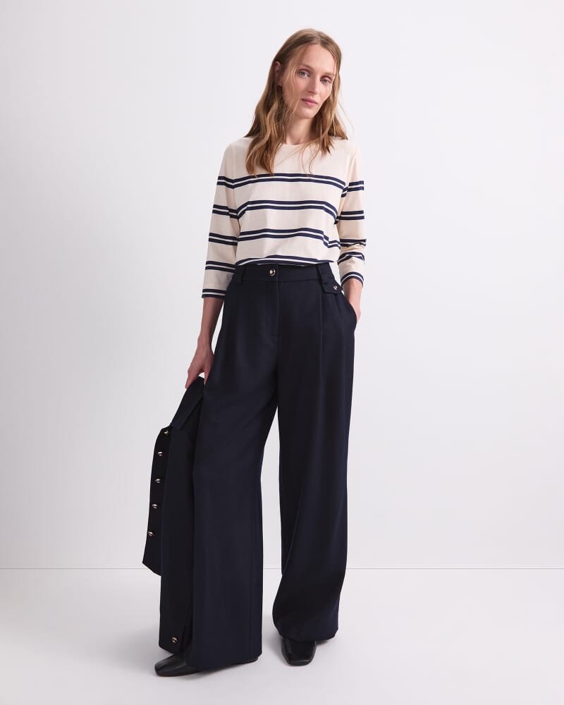 Stripe Half Sleeve Mercerised Tee in WINTER WHITE/ NAVY