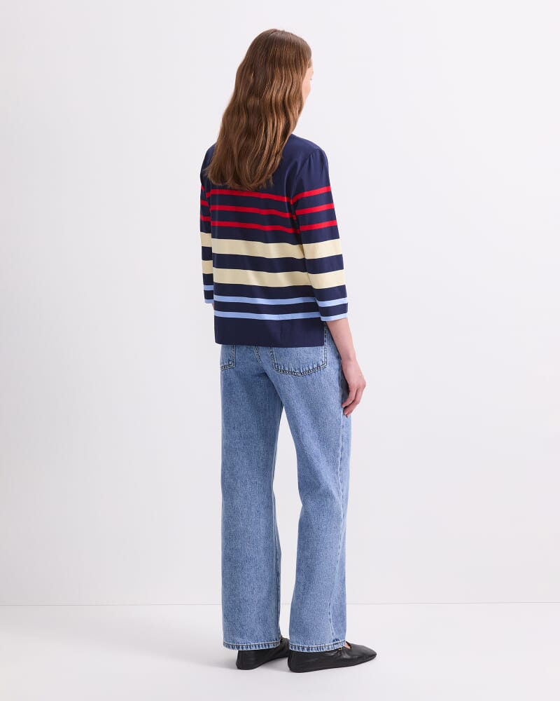 Multi Stripe Half Sleeve Mercerised Tee in NAVY MULTI