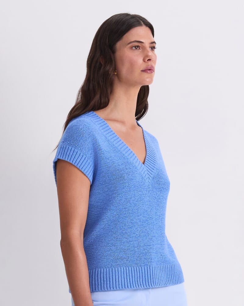Josie Tape Yarn V-Neck Tank in MARINE BLUE