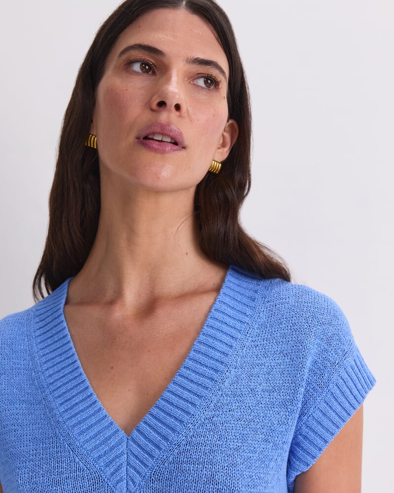 Josie Tape Yarn V-Neck Tank in MARINE BLUE