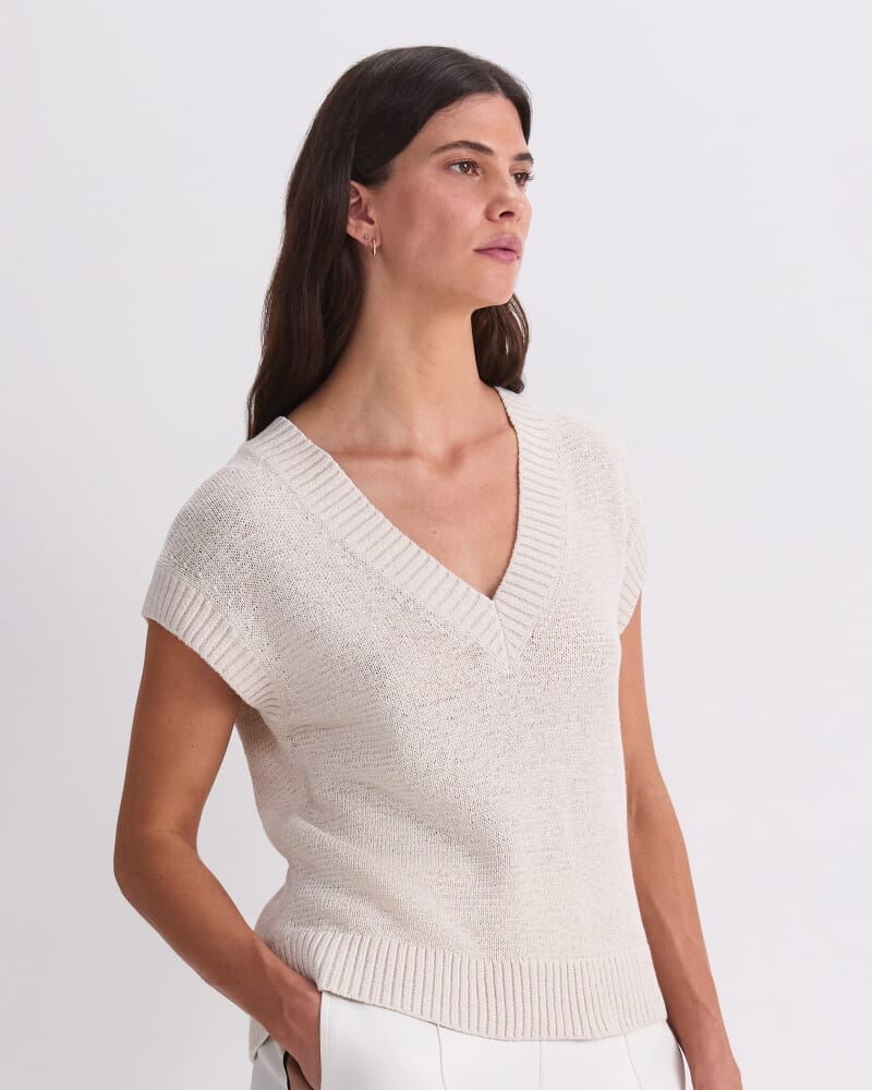 Josie Tape Yarn V-Neck Tank in STRING