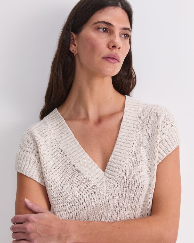 Josie Tape Yarn V-Neck Tank in STRING
