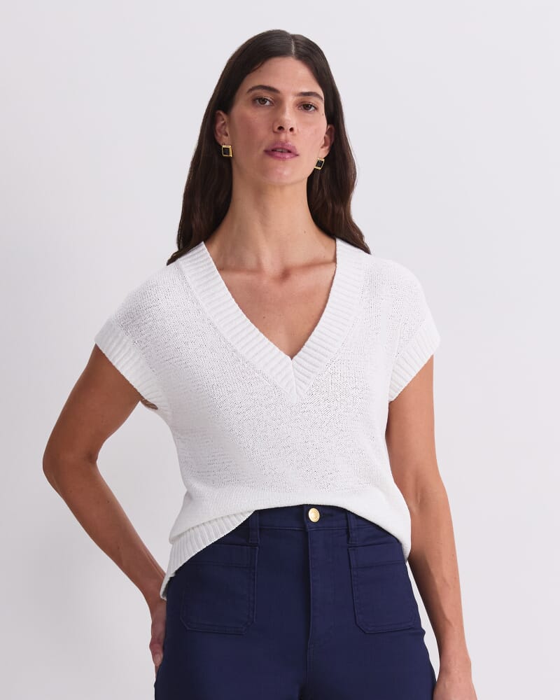 Josie Tape Yarn V-Neck Tank in WHITE