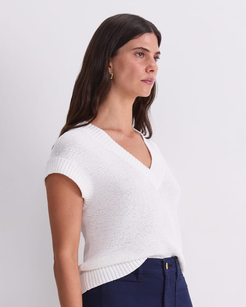 Josie Tape Yarn V-Neck Tank in WHITE