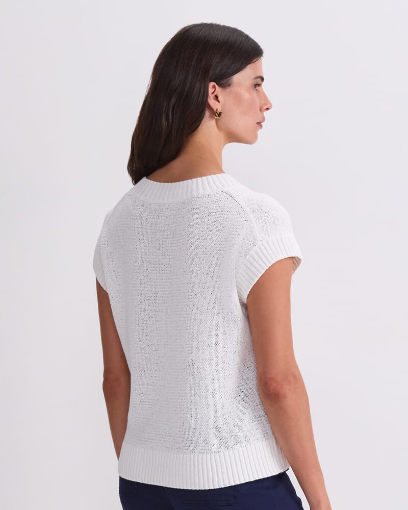 Josie Tape Yarn V-Neck Tank in WHITE