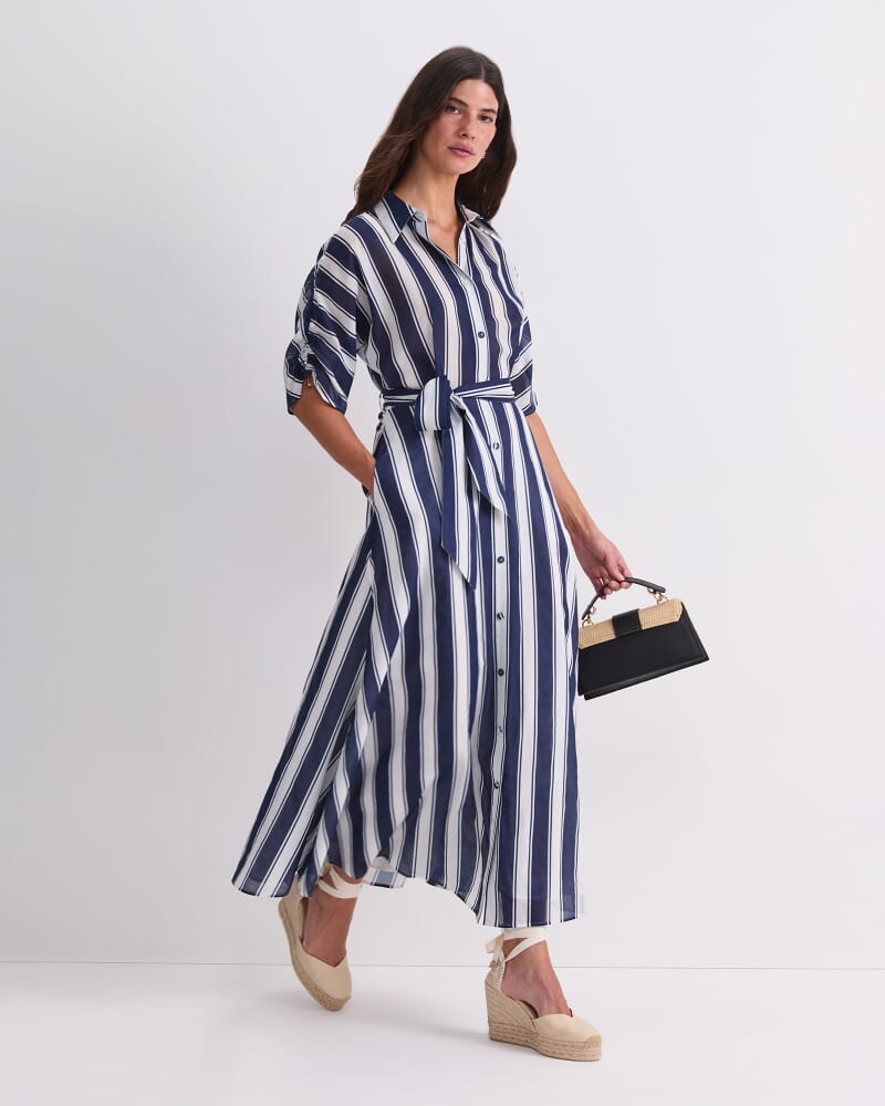Dinah Cotton Stripe Dress in NAVY/WHITE