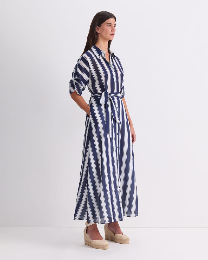 Dinah Cotton Stripe Dress in NAVY/WHITE