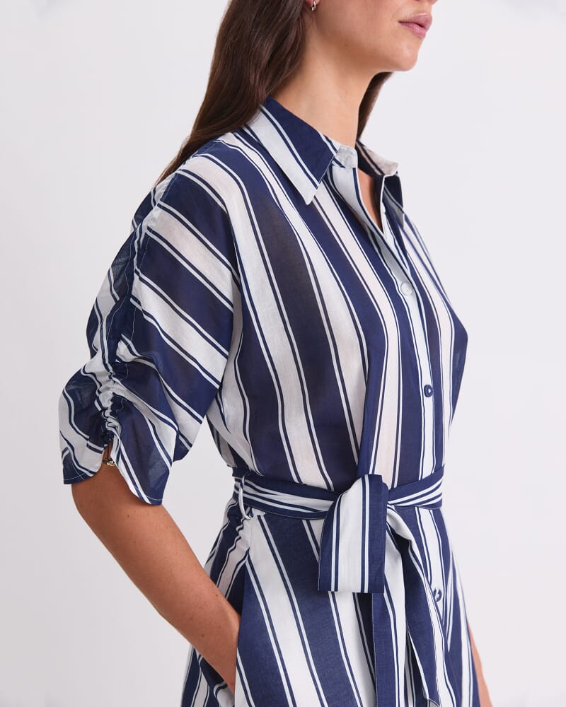 Dinah Cotton Stripe Dress in NAVY/WHITE