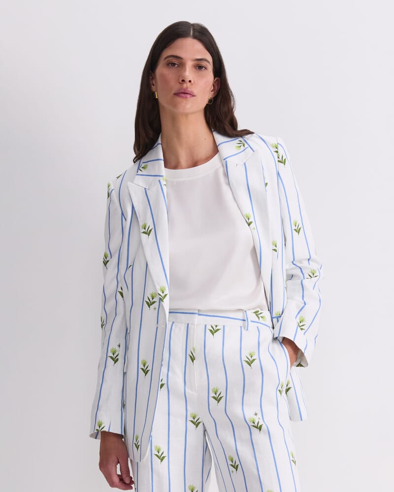 Hampton Stripe Linen Blazer in WHITE/BLUE