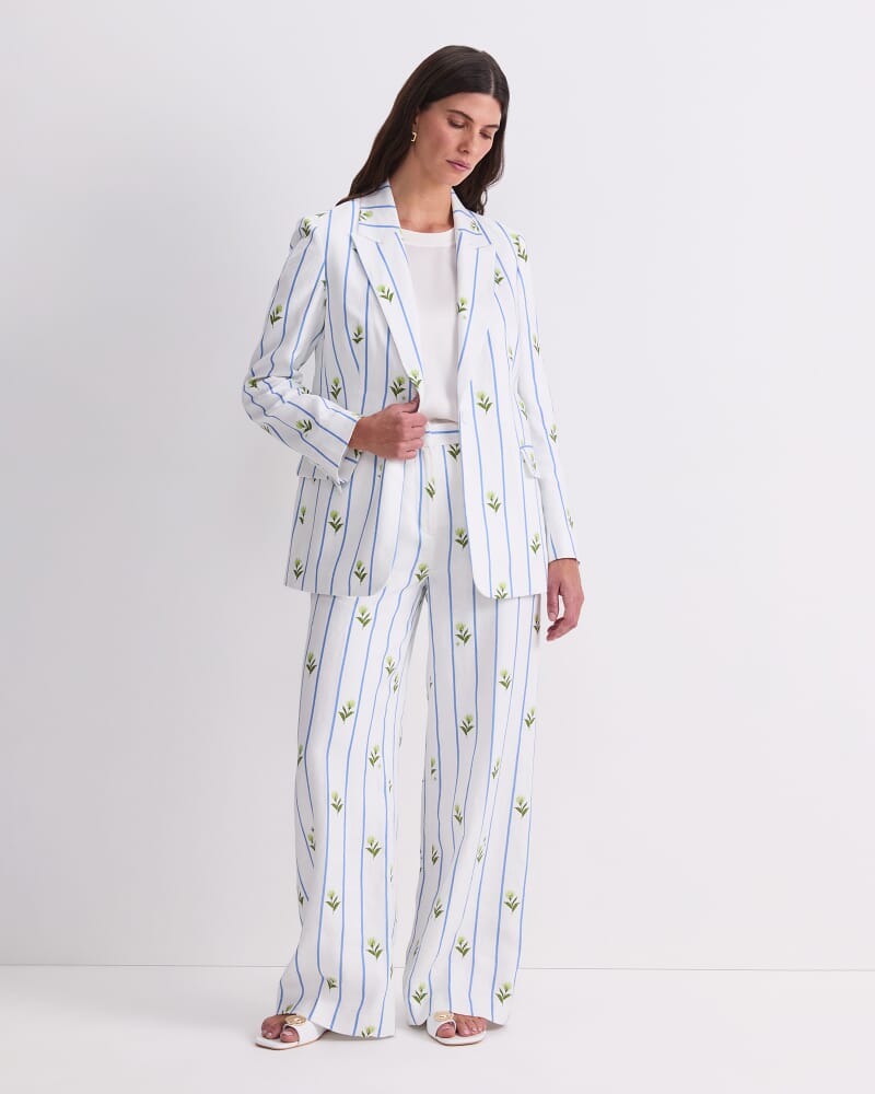 Hampton Stripe Linen Blazer in WHITE/BLUE