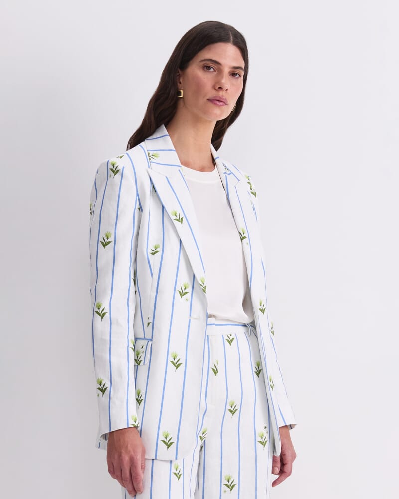 Hampton Stripe Linen Blazer in WHITE/BLUE