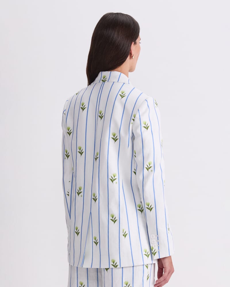 Hampton Stripe Linen Blazer in WHITE/BLUE