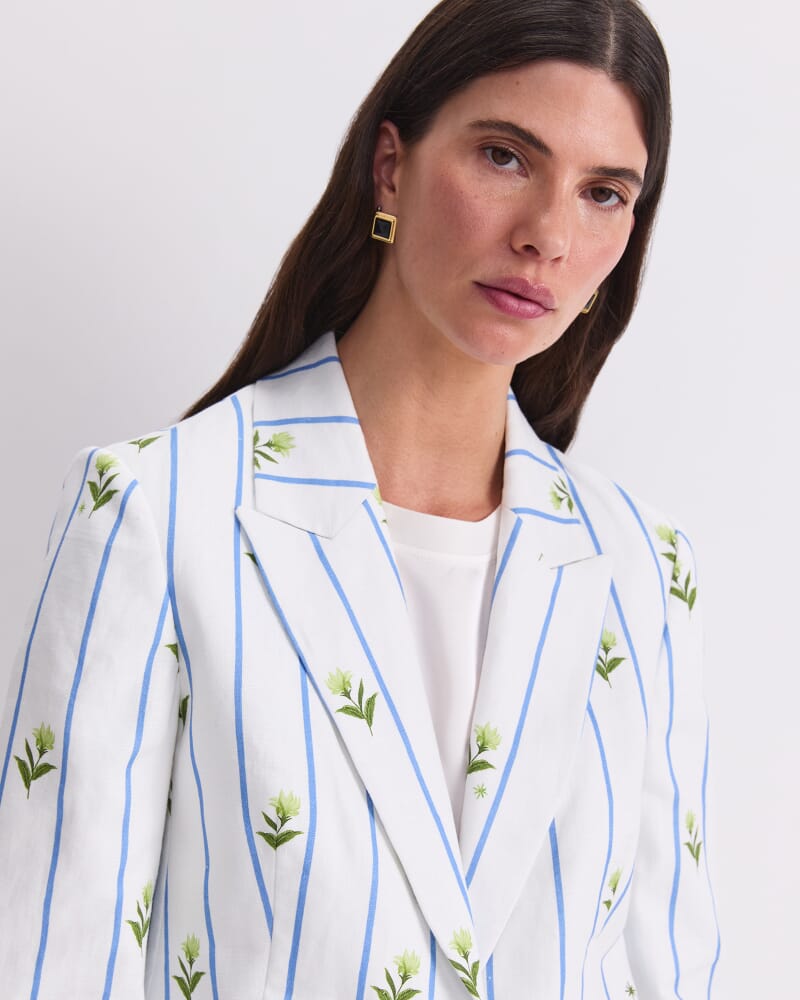 Hampton Stripe Linen Blazer in WHITE/BLUE