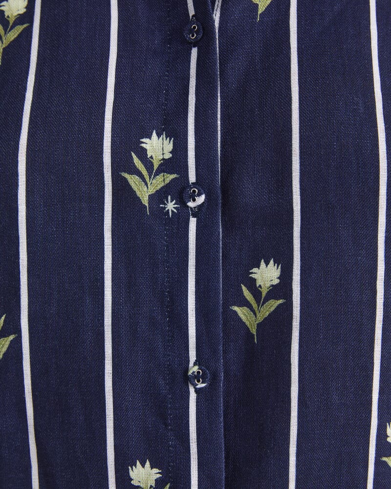 Hampton Stripe Linen Blouse in NAVY MULTI
