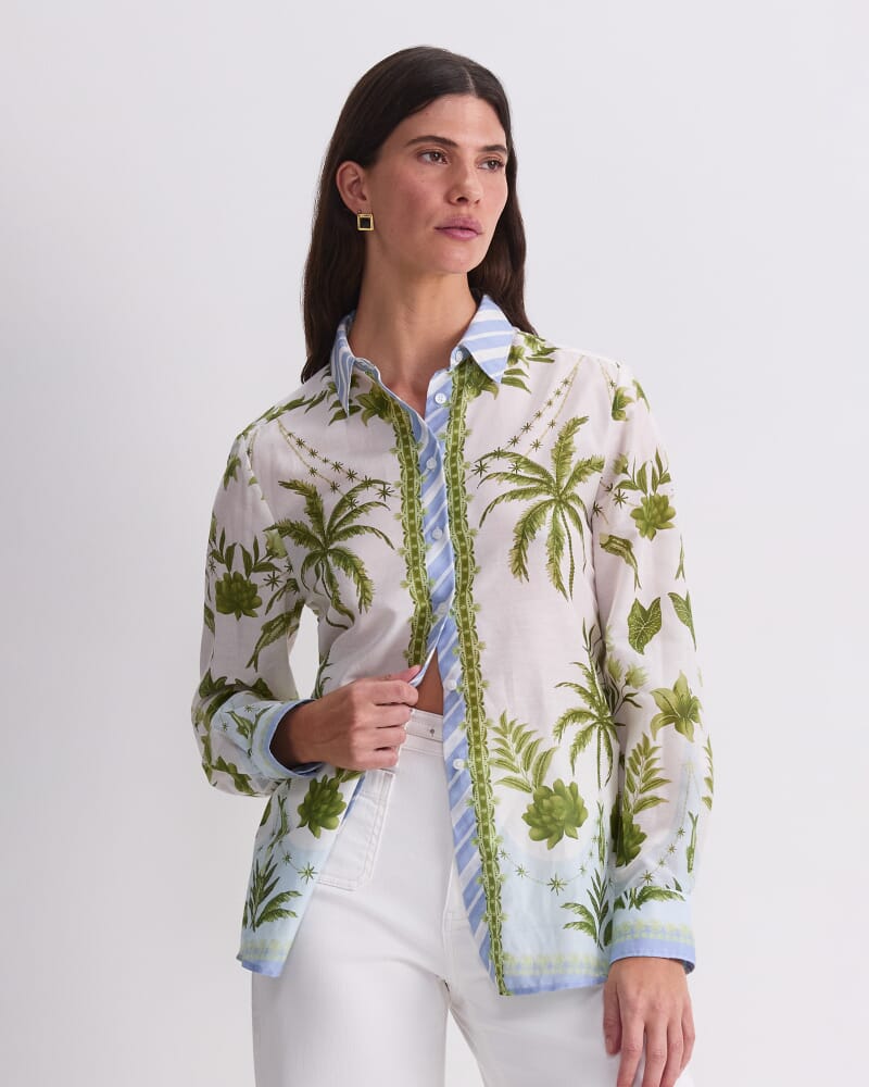 Hampton Cotton Silk Shirt in GREEN MULTI