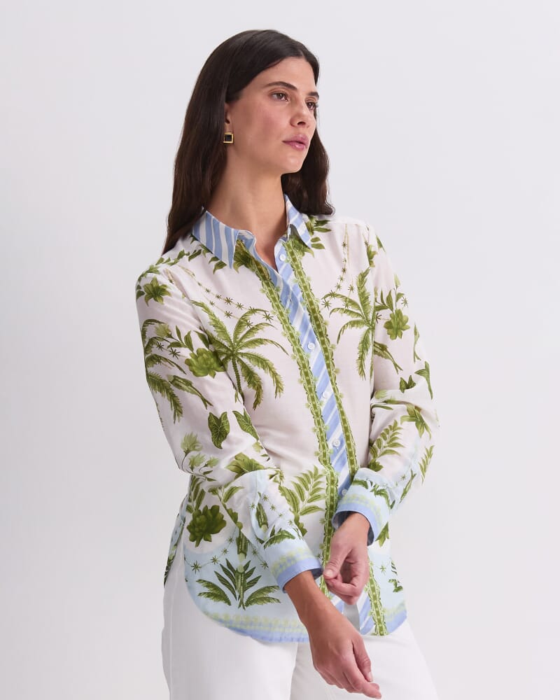 Hampton Cotton Silk Shirt in GREEN MULTI