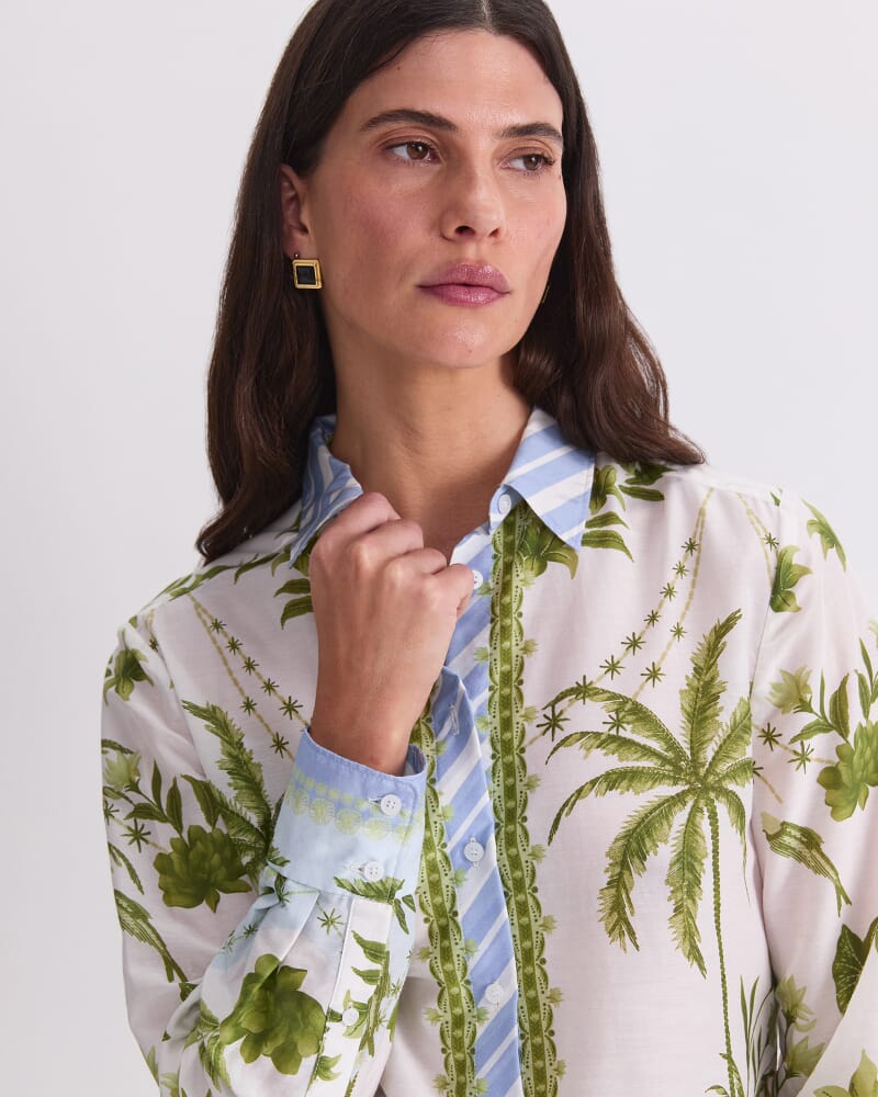 Hampton Cotton Silk Shirt in GREEN MULTI
