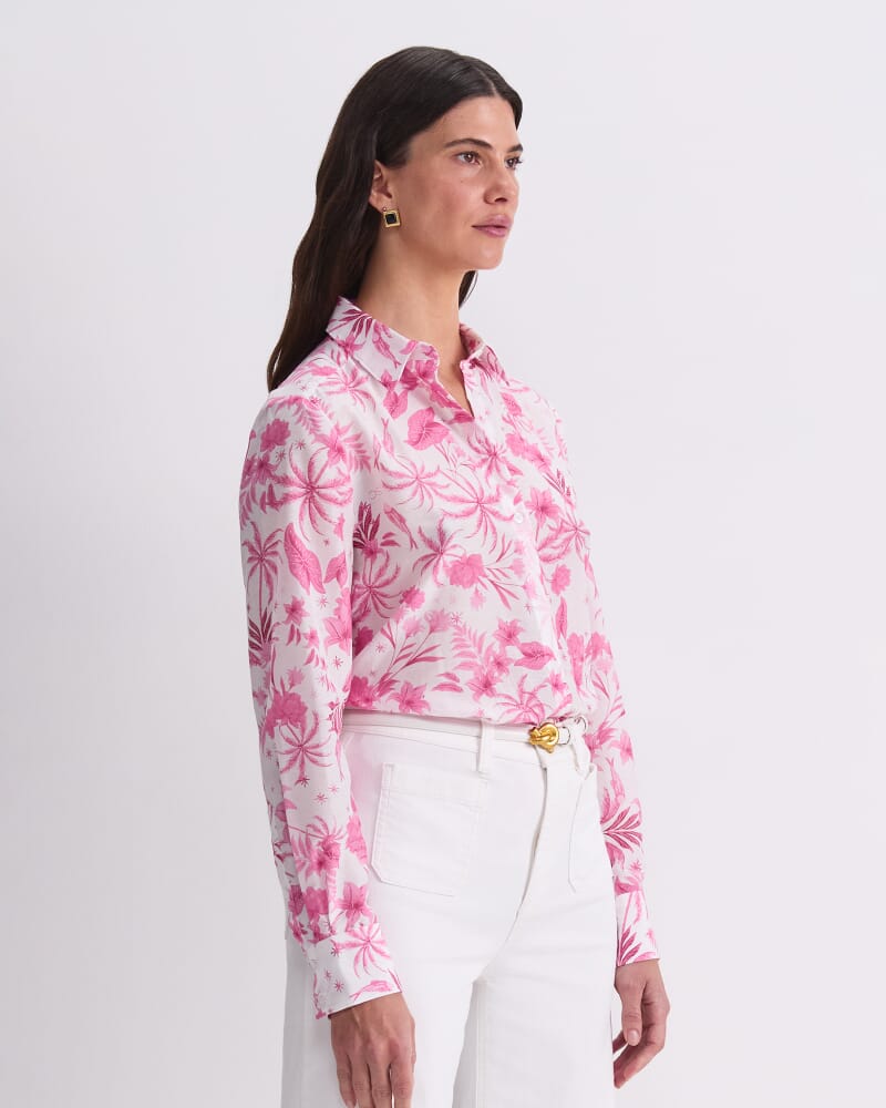 Cotton Silk Palm Shirt in PINK/WHITE