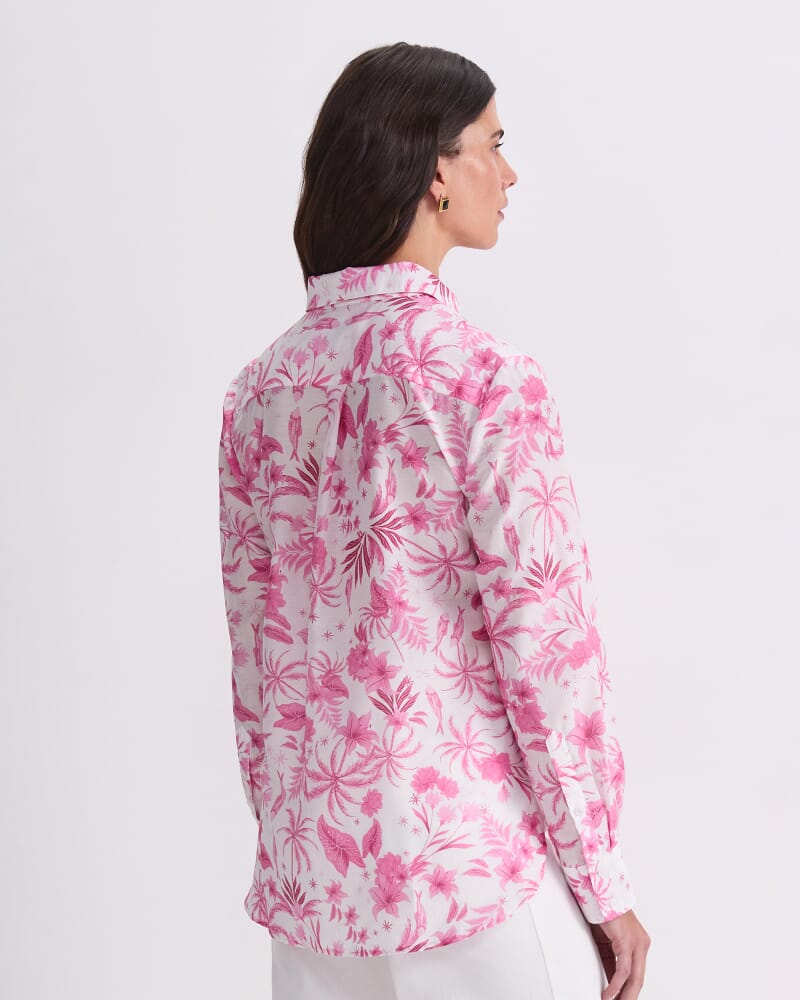 Cotton Silk Palm Shirt in PINK/WHITE