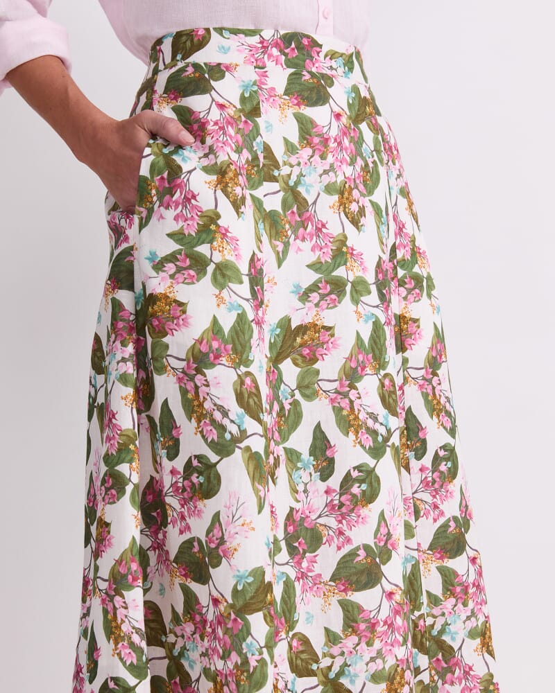 Osterley Linen Liberty Skirt in WHITE MULTI