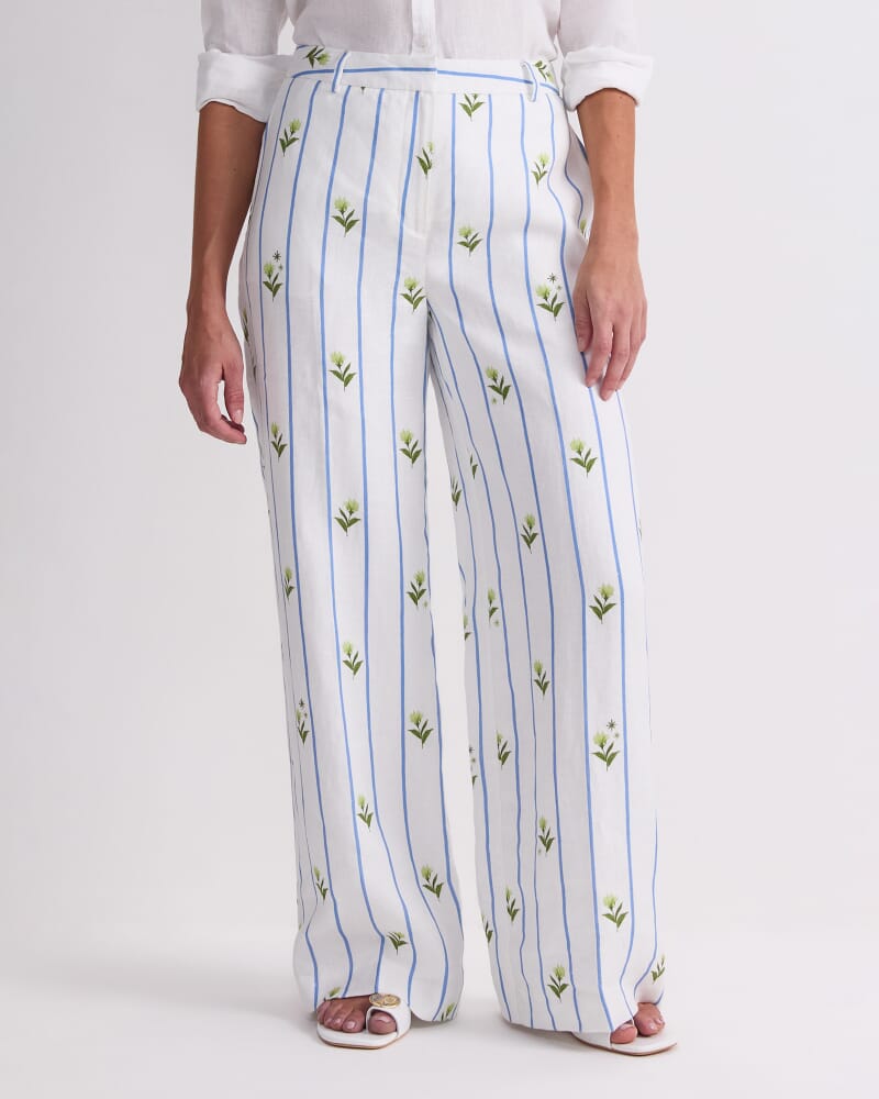 Hampton Stripe Linen Pant in WHITE/BLUE