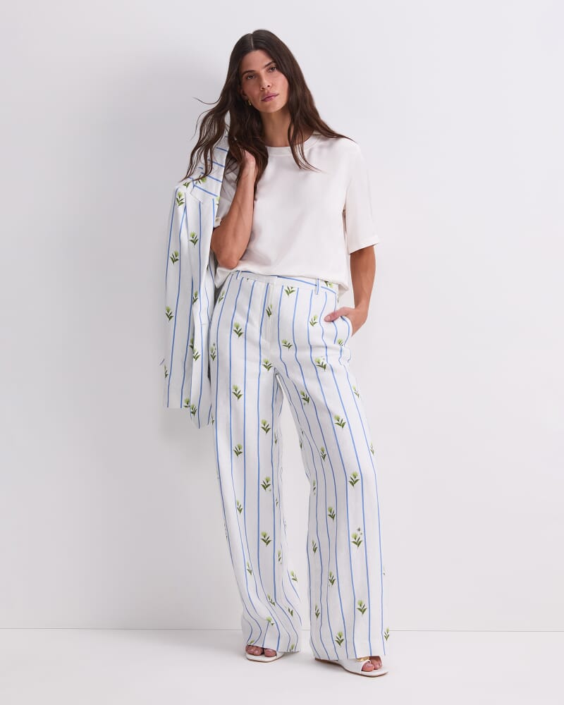 Hampton Stripe Linen Pant in WHITE/BLUE