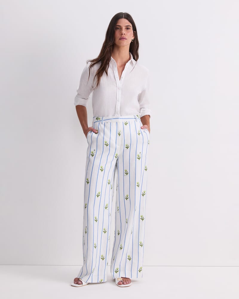 Hampton Stripe Linen Pant in WHITE/BLUE