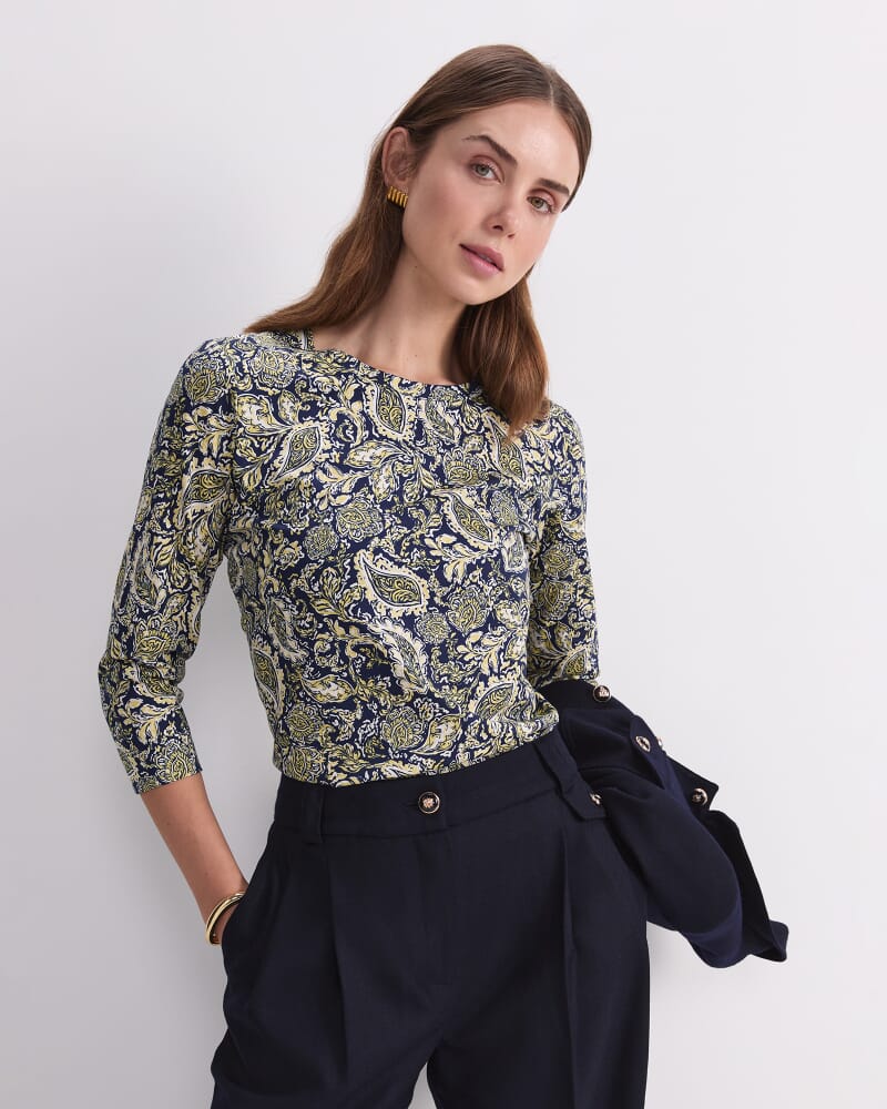 Paisley Mercerised Tee in NAVY MULTI