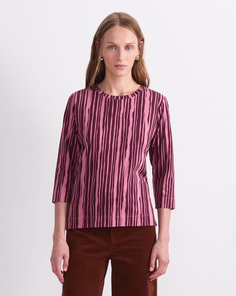 Stripe Print Mercerised Tee in PINK MULTI
