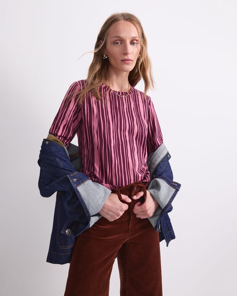 Stripe Print Mercerised Tee in PINK MULTI