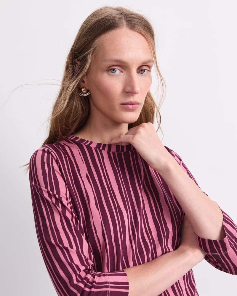 Stripe Print Mercerised Tee in PINK MULTI