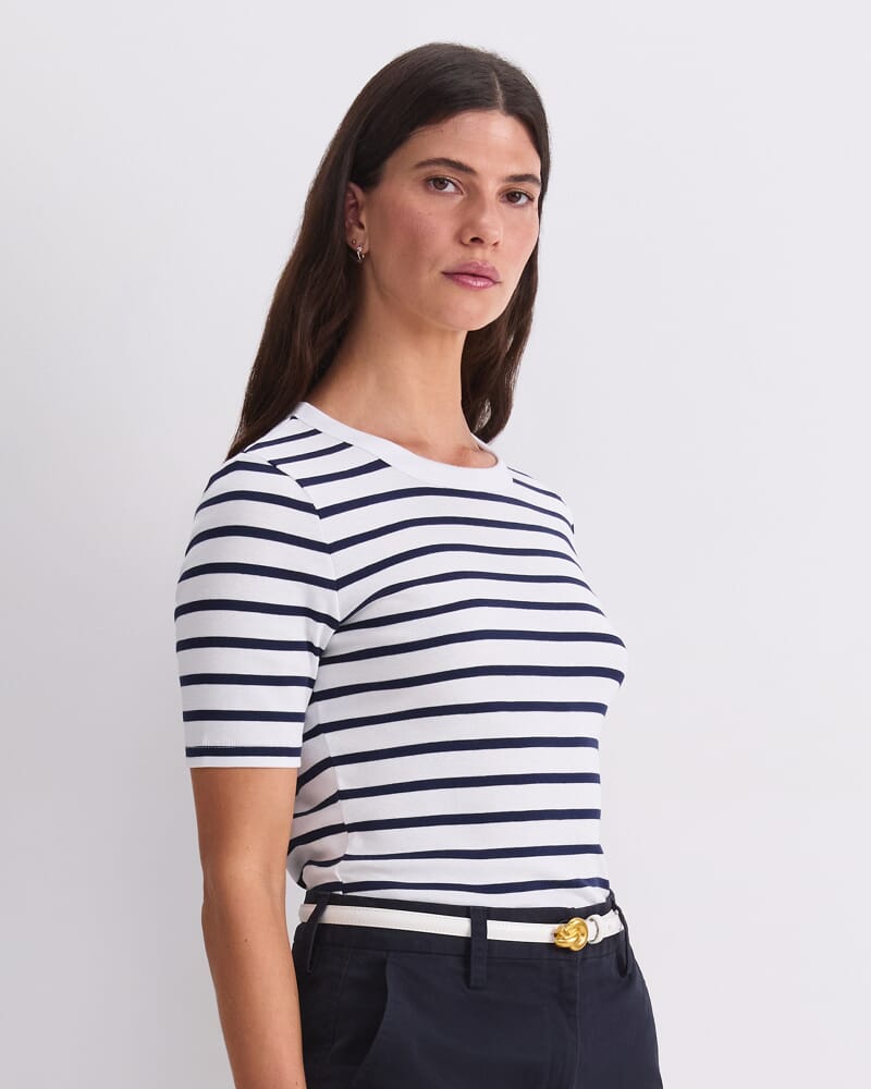 Heidi Stripe Short Sleeve Tee in NAVY MULTI