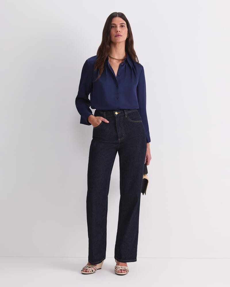 Yara Long Sleeve Blouse in NAVY
