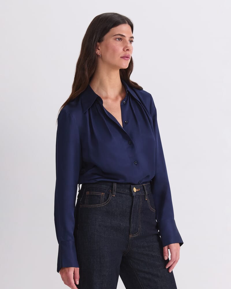 Yara Long Sleeve Blouse in NAVY