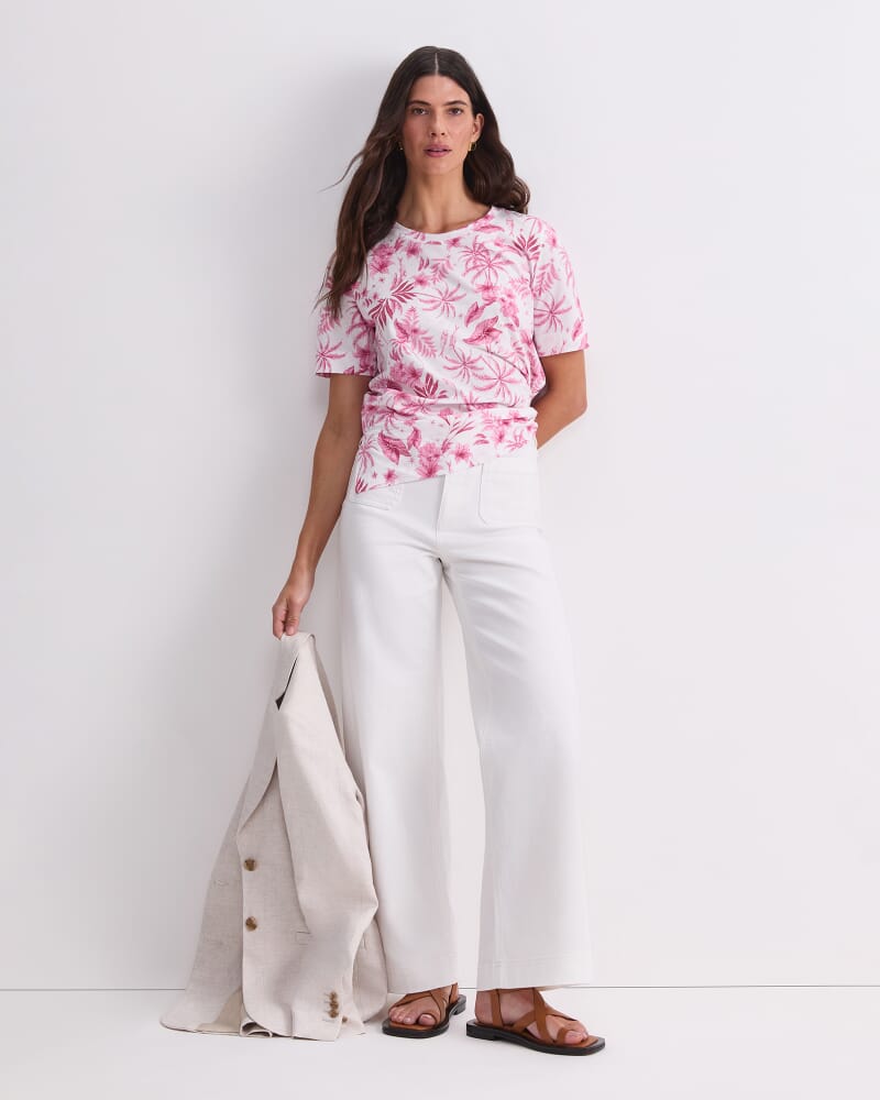 Palm Print Merc Tee in PINK/WHITE