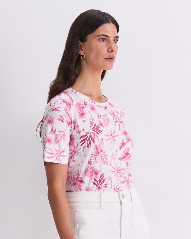 Palm Print Merc Tee in PINK/WHITE