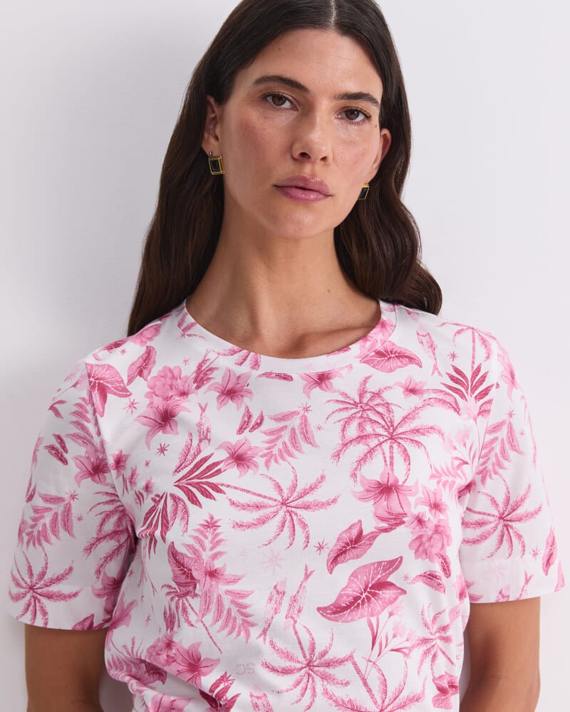 Palm Print Merc Tee in PINK/WHITE