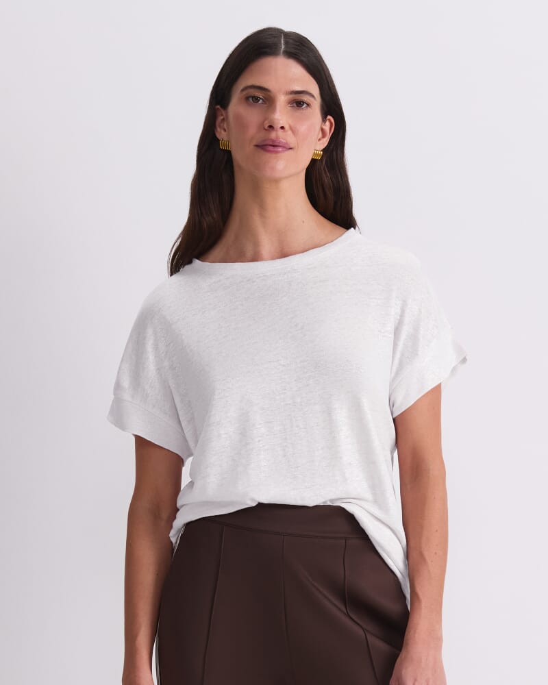 Tonia Crew Neck Linen Tee in WHITE