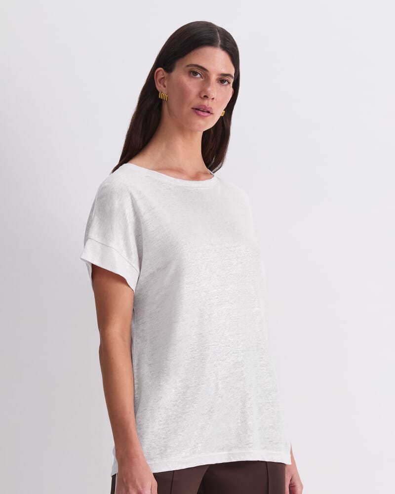 Tonia Crew Neck Linen Tee in WHITE