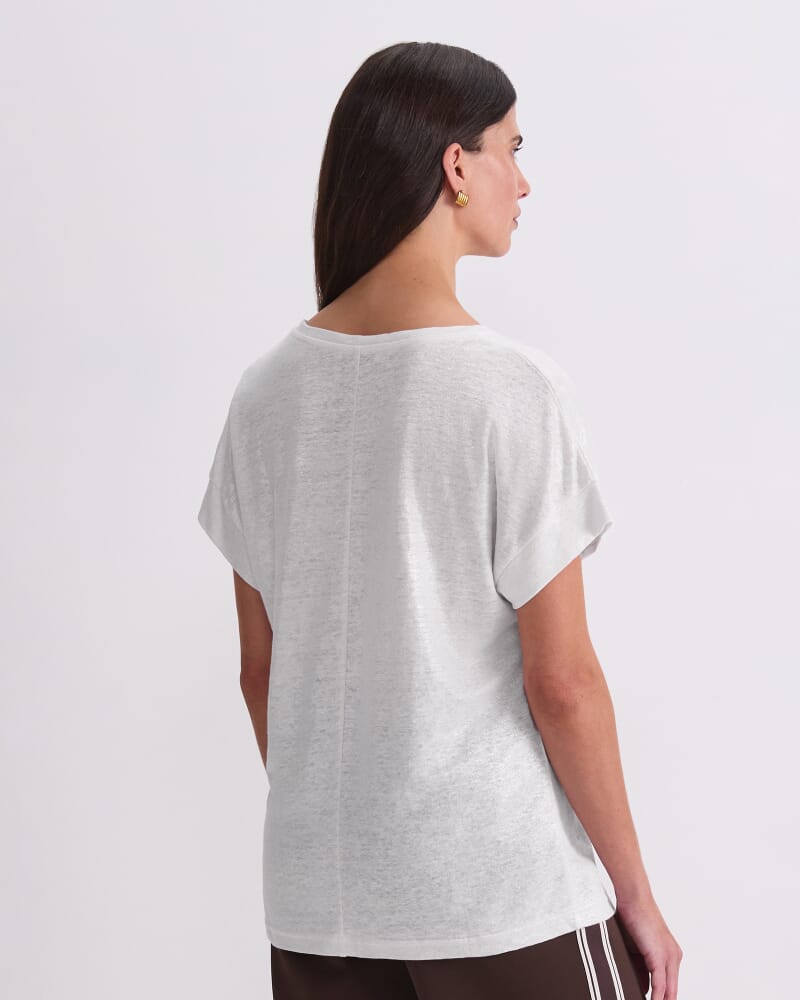 Tonia Crew Neck Linen Tee in WHITE