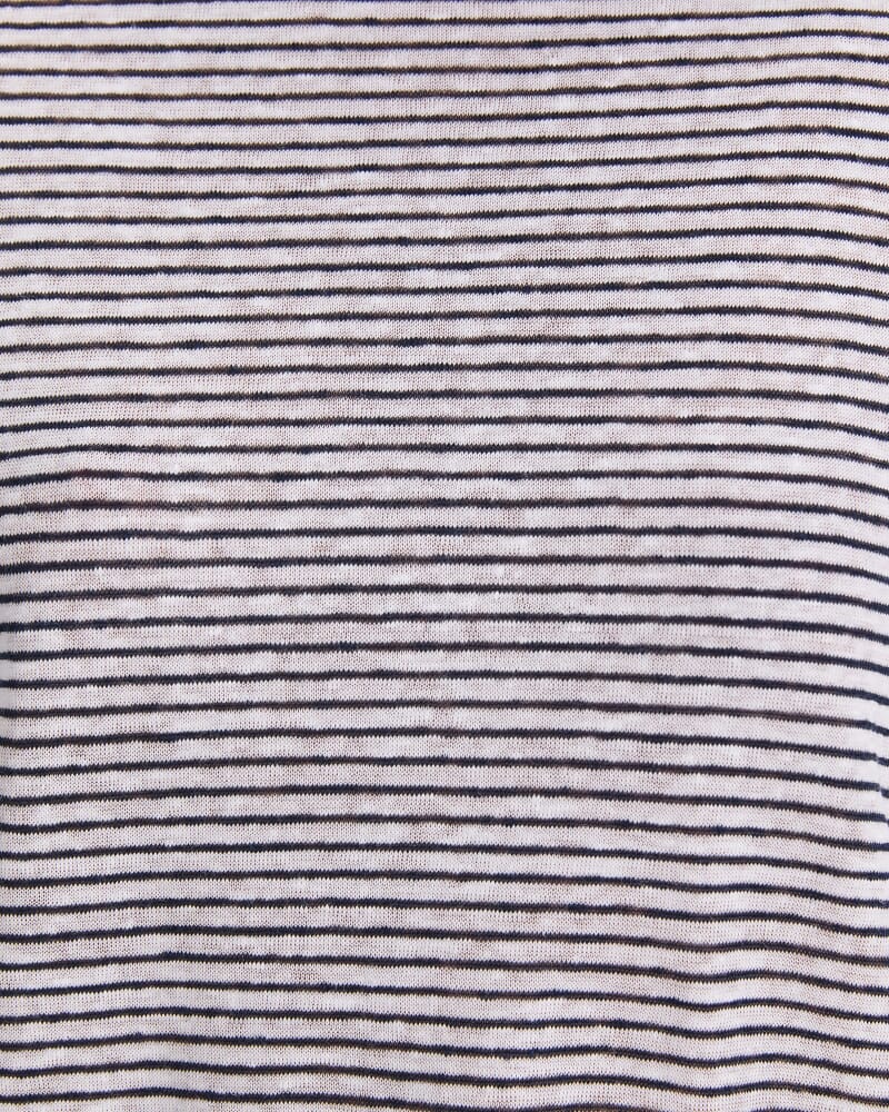Tonia Crew Neck Linen Tee in WHITE/NAVY