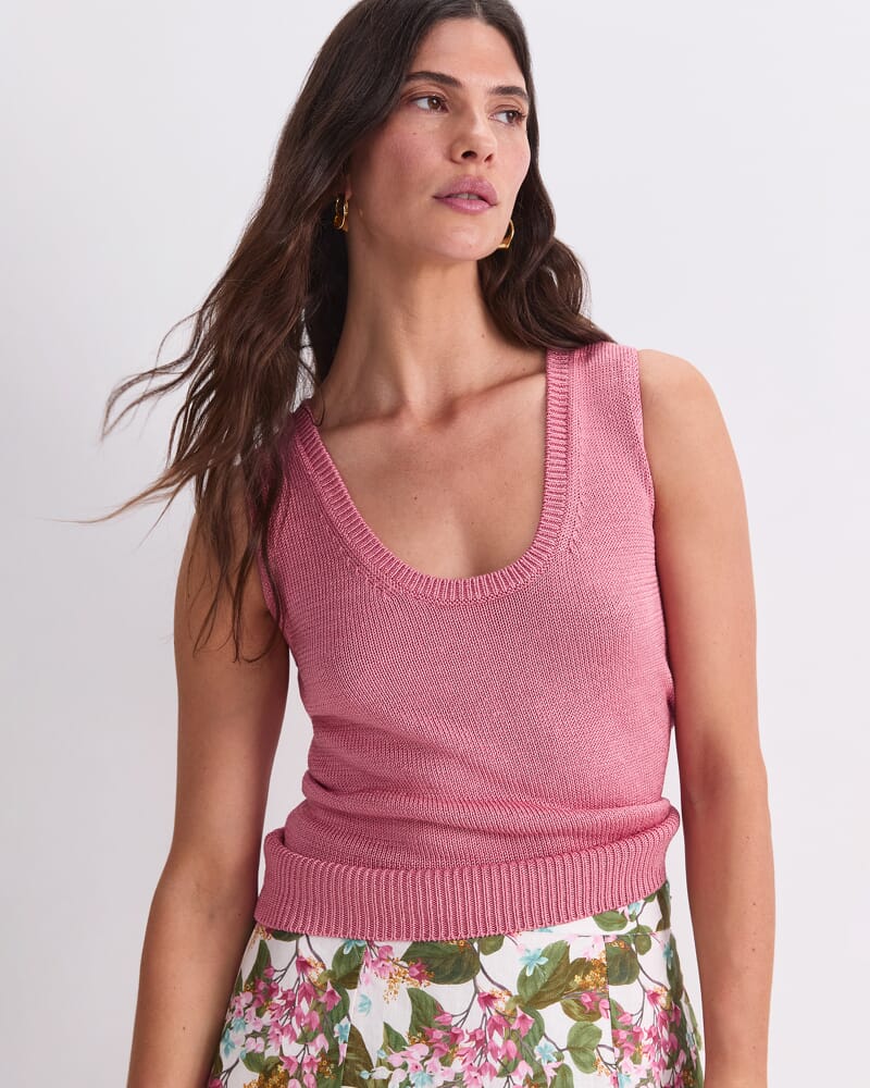 Linen Blend Singlet in ROSE