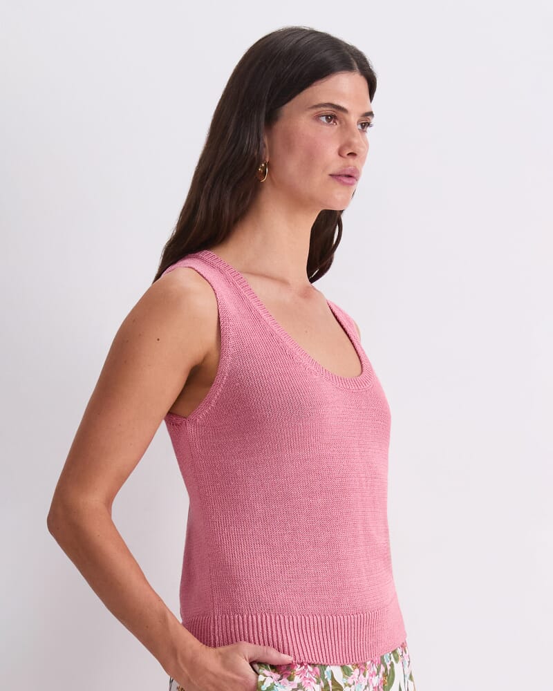 Linen Blend Singlet in ROSE